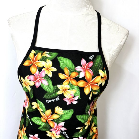 Hawaiian Colorful Flower Floral Bib Kitchen Apron - Picture 4 of 10